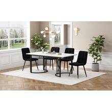 Dining Table And Chairs Set (5 Pieces), Dining Table With 4 Chairs, Modern Kitchen Dining Set, 140*80 Cm Dining Table, Black Metal Table Legs, White MDF Tabletop, Black Velvet Dining Chairs - White - View 6