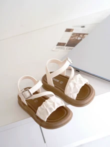 1 Pair Girls Hollow Design Cute Lady Style Open Toe PVC White Sandals, Suitable For Summer Holiday - White - View 5