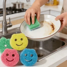 Convenient 3Pcs Face-Shaped Dishwashing Sponges, High Foam & Powerful Stain Removal, Fast Kitchen Cleaning Gadgets - A - 查看 4