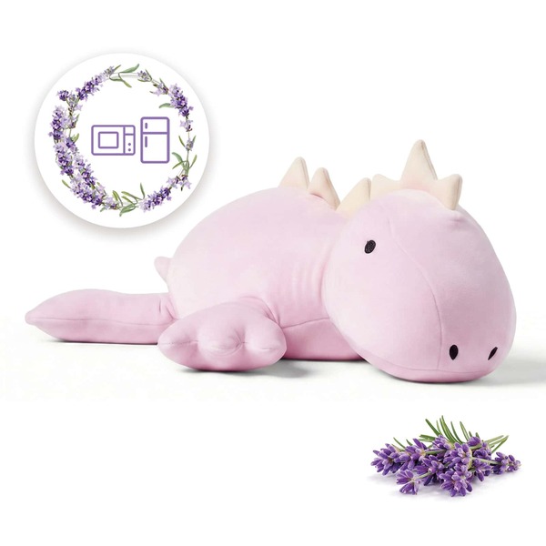 KOWSi Microwavable Heating Pad Purple Stegosaurus Plush - 1.4 Lb Weighted Stuffed Animal Toy With Tourmaline Beads & Lavender - 16" Squished Long Dinosaur Pillow - Lumbar Back Cushion Lasting Warmth