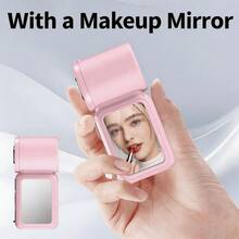 W&O 2026 New Portable Fan,Desktop Fan, Handheld Fan, Neck Fan,Mini Fan, With Makeup Mirror,5000mAh 13H Long Lasting, 199 Speed Adjustable, LED Flashlight & SOS Light, Type-C Rechargeable, Ultra Quiet Mini Fan For Camping, Outdoor, Work, Truck, Gift - Pink - View 3