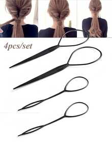 4pcs Black Hair Braid Maker, For Creating Fluffy Braided Hairstyles, Girls Ponytail Styler, Bridal Curly Hair Styling Tool, Hair Accessories - Multicolor - View 5