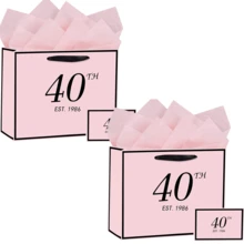 1組/2組/5組生日禮物袋，適用於21/30/40/50/60歲，附賀卡與薄棉紙，男女皆適用，適用於21/30/40/50/60歲(2005/1996/1986/1976/1986)，高級黑金週年慶禮物購物紙袋，適用於禮物包裝(黑色/粉色) - 查看 18
