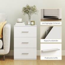 Three-Drawer Bedside Table, Bedroom Side Table, MDF, White - White - View 6