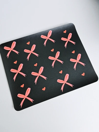 Black Mouse Pad, Cute Bow Mouse Pad, Square Heart Mouse Pads For Wireless Mouse, Non-Slip PU Mice Pad For Office Computer & Laptop, 26*21cm,Christmas Gift / Xmas Gift / New Year 2026(Does Not Include Mouse)