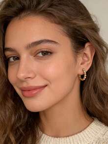 Charm-In Gold Plated Beaded Huggie Earrings Minimalist Ball Hoop Jewelry For Women Daily Wear - Gold - View 2