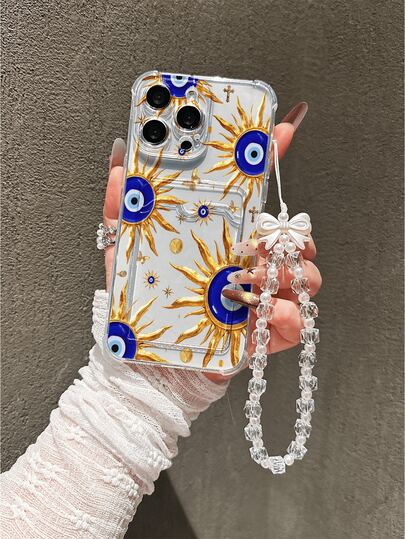 魔鬼眼图案，蝴蝶结挂绳，透明卡槽手机壳，可插入卡片（带卡槽），TPU软壳直边精准开孔，四角防摔耐磨，兼容 15 Pro Max、14 Plus、13 Pro Max、12、11、7G、7P、IX、XR、XS Max、11、12、13、14、15、16、15 Pro、15 Plus、15 Pro Max、7 Plus、8 Plus、X、XS Max、XR、11 Pro、12 Pro、13 Pro、14 Pro、12 Mini、13 Mini，兼容 17/17 Pro Max防摔手机壳，透明钱包式设计，硅胶吸震背板，防摔，防刮。