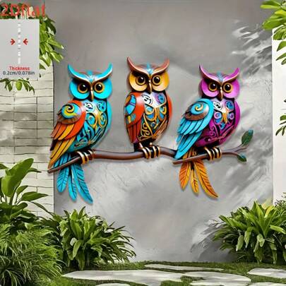 2D Flat, 1pc, Bohemian Style Three Owls Wall Decor - Suitable For Patio, Garden, Yard, Living Room And Bedroom Outdoor Fence Decoration - Perfect For Holiday Parties, Ideal Gift For Family And Friends