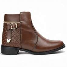 Women's Dress Boot With Lined Side Zipper And Low Heel - 鏽棕色 - 查看 10