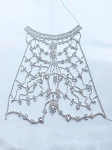 1 chiếc dây chuyền đeo người hình giọt nước pha lê gợi cảm, phụ kiện dự tiệc hộp đêm. - Bạc - Xem 3