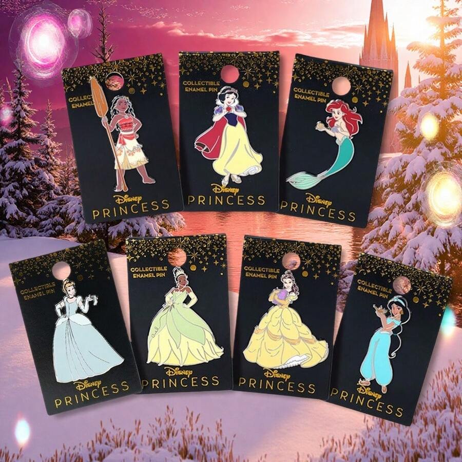 Monogram 1Pc Disney Officially Licensed Collectible Enamel Princess Brooches Belle Jasmine Ariel Snow White Pocahontas Tiana Beautiful Pins Cute Small Gifts Dress Accessories Pin For Clothes Bag Charm For Women Family Friends Party Supplies Party Small Gifts - Disney Princess - View 1