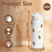 1 pièce Bouteille d'eau isotherme de 550 ml avec motif mignon d'ours avec nœud papillon. Réutilisable, parfait comme contenant à jus, tasse à thé et porte-boisson. Essentiel pour l'hydratation quotidienne, cadeau idéal pour la Saint-Valentin et décoration charmante pour les cadeaux d'anniversaire - Multicolore - Voir 2