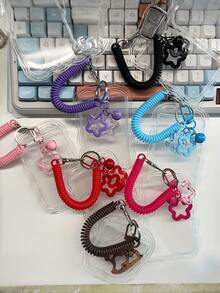 Bell-Shaped Star-Shaped Hanging Card Holder, Cardholder, Retractable Plastic Spring Card Strap Keychain - Cute And Practical, With A Removable, Wipeable Sliding Cover, Key Ring, And Detachable Lanyard/Pendant - Heavy-Duty Transparent Card Holder - Multicolor - View 4