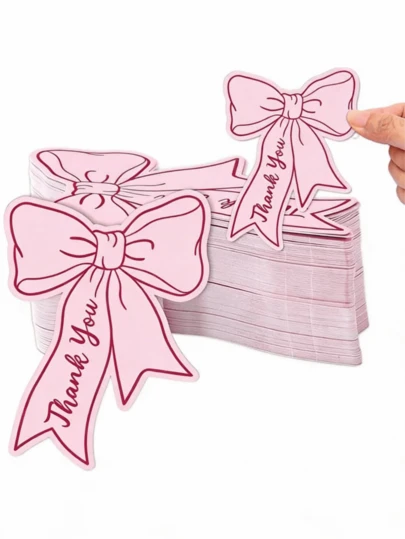 100张蝴蝶结迷你感谢卡 - DIY手写空白席位卡，适用于商务、餐厅、周年纪念、毕业典礼、生日、婚礼、洗礼、感恩节、教师节派对装饰，向宾客、朋友和家人表达感谢。