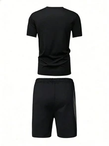 Y2K Retro Men's Two Piece Outfit, Classic VonDutch Style Logo Print Casual T Shirt And Shorts Set.Graphic T Shirt.Mens Clothes.Shorts.Men 2 Piece Set.Cotton Graphic Tees.Graphic Tees.Summer Clothes - 黑色 - 查看 3