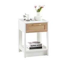 Rattan Side Table, Modern Bedside Table, Living Room/Bedroom End Table, White - H 55 / W 40 / D 40 Cm - White - View 5