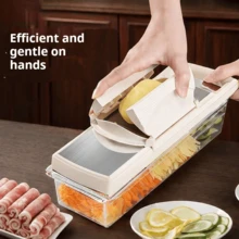 New Upgraded Multi-Function Vegetable Chopper Mandoline Slicer Set - Manual Food Chopper/Grinder With Container, Handheld Onion Chopper With Interchangeable Blades, ABS Plastic Kitchen Tool, Suitable For Home Use - White - View 13