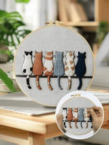 20x20厘米/7.9x7.9英寸刺绣套装，手工DIY刺绣套装，可爱猫咪图案，适合成人初学者，包含绣布、说明书、绣框和绣针，可作为礼物送给亲朋好友，也可用于家居装饰和办公手工。 - 20X20cm - 查看 6