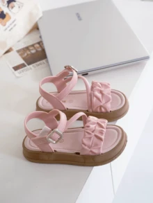 1 Pair Girls Hollow Design Cute Lady Style PVC Pink Sandals, Suitable For Summer Holiday - Pink - View 2