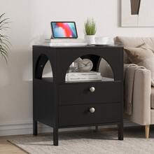 Modern Bedside Table With 2 Drawers And 1 Open Compartment For Living Room, Bedroom And Hallway, Black, 45 X 40 X 58 Cm, Set Of 1 - Black - View 2