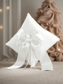 婚礼花童篮和戒指枕，珍珠手柄大蝴蝶结新娘花篮和戒指童 - 1個戒枕 - 查看 2