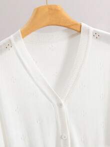 GIGOGOU Áo khoác cardigan dài tay dệt kim nhẹ, thoáng khí dành cho nữ, thiết kế tối giản, màu trắng, thích hợp cho mùa xuân/hè. - trắng - Xem 3