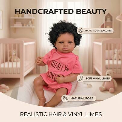 19" NPK Reborn Baby Doll, Realistic Newborn Doll, Soft & Cute, Multi-Layer Painting, Dark Skin