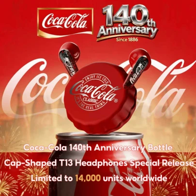 Coca Cola 可口可乐 T13 真无线蓝牙耳机，半入耳式设计 | 13mm 动圈单元 | ENC 降噪 | 蓝牙 5.4 | 15 小时超长续航 | 触控操作 | Type-C 快速充电
