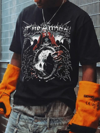  FRACTYR 男士夏季时尚简约街头暗像印花圆领短袖T恤 | 百搭街头休闲风T恤，男友/老公礼物