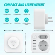 CILIA 6合1欧标旅行插头适配器，3680W欧盟墙壁插座延长器，带1个USB-C端口和3个USB-A端口，便携式充电站，带电源开关 - 查看 2