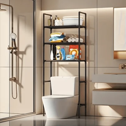 1pc Heavy Duty Toilet Rack, Washer And Dryer Above Storage Shelf, Bathroom Vertical Shelf, Suitable For Toilet Above Washer And Dryer Storage Shelf, Space-Saving Multi-Functional Storage Rack (Balcony/Laundry Room) - Floor-To-Ceiling Multi-Tier Storage Shelf