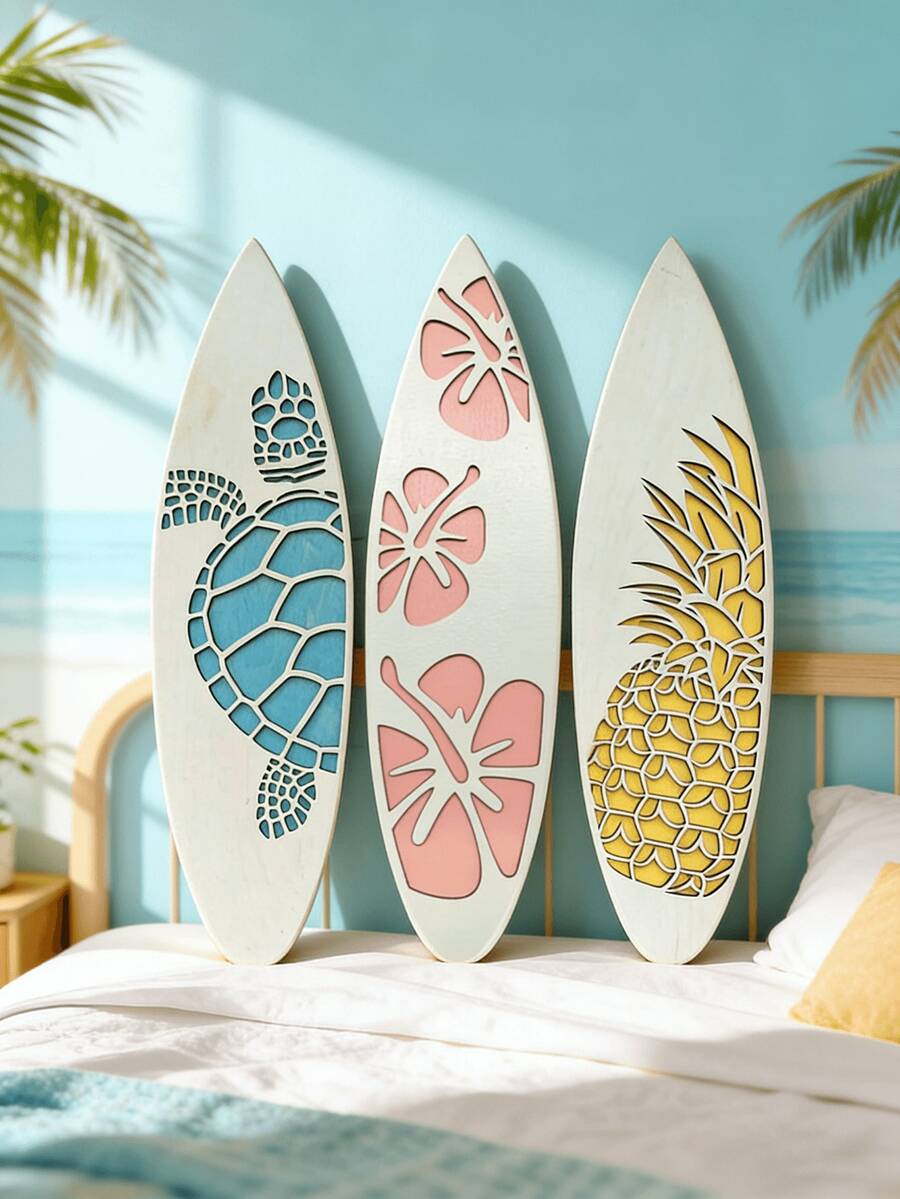 3 tấm trang trí tường hình ván lướt sóng, tranh tường chủ đề biển nhiệt đới, tranh treo tường hình dứa Hawaii, rùa, dâm bụt, tấm trang trí phong cách Boho mùa hè bên bờ biển, điểm nhấn trang trí nhà cửa cho phòng khách, phòng ngủ, phòng tắm, lối vào, hành lang, căn hộ, ký túc xá, nhà ven biển, biệt thự, khu nghỉ dưỡng, quán cà phê, quán bar, sân hiên, ban công, hồ bơi, trang trí tường trong nhà và ngoài trời, trang trí nhà nghỉ dưỡng.