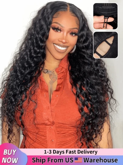 GABRIELLE V Part Wigs Human Hair Deep Wave Glueless Drawstring Human Hair Wigs For Women Beginner Friendly Upgrade U Part Human Hair Wigs With Drawstring 180 Density Deep Wave V Part Human Hair Wigs No Leave Out No Sew Glueless Clip In Half Wig