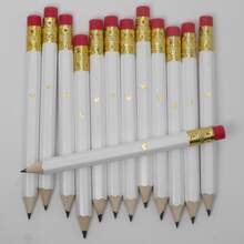 25 支迷你心形金箔铅笔带橡皮擦，4 英寸/10 厘米迷你 HB 六角高尔夫铅笔带 1 个卷笔刀，婚礼礼物（白色） - 白色 - 查看 2