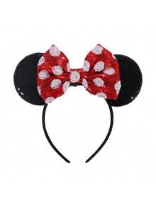 Disney 1个迪士尼米奇耳朵发箍，配有闪亮的米妮耳朵蝴蝶结，适合城堡装扮、节日派对服装、圣诞礼物 - 彩色 - 查看 9