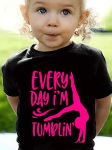 Figura de gimnasta rosa que expresa energía pasión por el movimiento y alegría diaria camiseta de manga corta para niña ropa para niños 220g casual cómoda para verano - Negro - Ver 8
