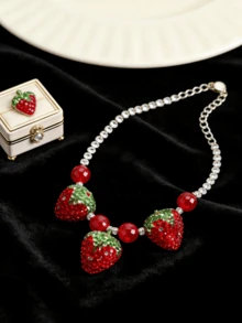 20颗红色草莓樱桃粘土水钻DIY首饰制作材料，可用于制作耳环、手链、项链 - 紅色-草莓 - 查看 7