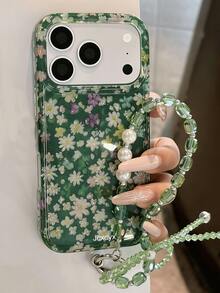 Cute Daisy Spring Flower Bling Sequins Phone Case Compatible With IPhone 17 Pro Max 17 Pro 17 16 Pro Max 16 Pro 16 15 Pro Max 15 Pro 15 14 Pro Max 14 Pro 14 13 Pro Max 13 Pro 13 12 Pro Max 12 Pro 12 11 Lovely Floral Shockproof Soft Back Cases With Glitter Bling Rhinestone Bracelet - Light Green Floral - View 3