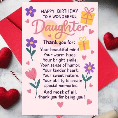 A Birthday Card Featuring KPOP Girl Prints With Heart And Flower Designs, Perfect For Birthday Celebrations And Gifts