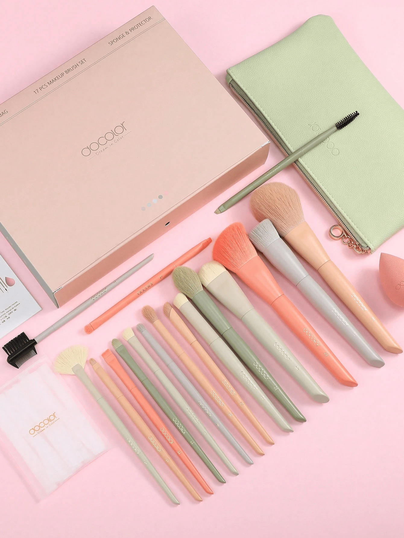 docolor 17件套专业化妆刷套装 | 包含全套面部和眼部化妆刷,采用人造纤维刷毛和木质手柄,是完美的旅行化妆刷套装 | 理想的圣诞节、生日和情人节礼物 | 送给她、女朋友和化妆爱好者的优雅礼盒 - 彩色 - 查看 1