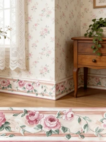 Pink Floral Self-Adhesive PVC Waterproof Baseboard, Decorative Trim For Princess Room, Bedroom Wall, Wear-Resistant - Pink Flowers - View 6