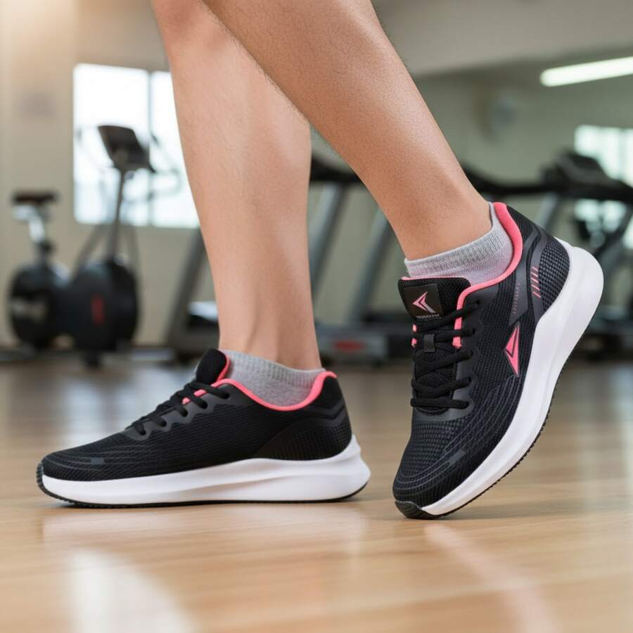 Tênis Feminino Sneakers Confortável e Leve para Corrida e Academia - Preto/Pink - Visão 1