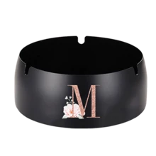 Portable Stainless Steel Ashtray Anti-Scalding Cigarette Holder Desktop Round Ashtray Rose Gold Initial Letter Pattern Windproof Ash Tray For Smoking Office Home Decoration Ash Tray Holder - Black - View 30