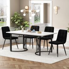 Dining Table And Chairs Set (5 Pieces), Dining Table With 4 Chairs, Modern Kitchen Dining Set, 140*80 Cm Dining Table, Black Metal Table Legs, White MDF Tabletop, Black Velvet Dining Chairs - White - View 1