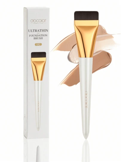 DU care Thin Flat Foundation Brush, Dense & Thin Texture, Leaves No Trace, Aluminum Tube Wooden Handle, Portable Travel Gift Box Packaging