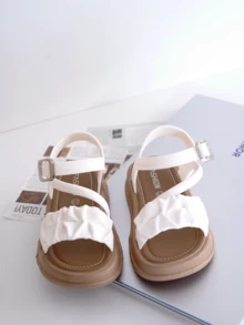 1 Pair Girls Hollow Design Cute Lady Style Open Toe PVC White Sandals, Suitable For Summer Holiday - White - View 9