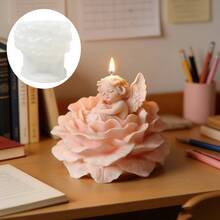 天使宝宝坐在莲花香薰蜡烛上的硅胶模具，DIY 睡着的天使宝宝和他的莲花宝座，适用于树脂、石膏、粘土、混凝土、水泥工艺品，硅胶模具，礼品和家居装饰 - A-白色 - 查看 1