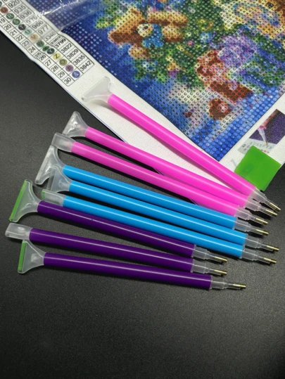 钻石画工具，笔式点钻器，配有3/6/9颗钻石钻头，紫色、蓝色、粉色可选，DIY钻石画手工创作辅助工具
