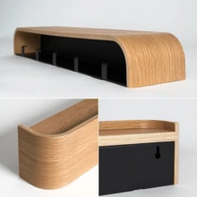 Modern Wall-Mounted Coat Rack With 5 Hidden Hooks, Wooden Surface Wall Mounted Storage Organizer - View 4