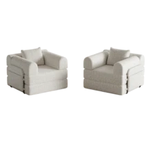[Patented Design] Chenille 2-In-1 Sofa Bed With Built-In Storage In The Armrests, Three Metal Frames, Multiple Configurations. Pack Of 2 - 卡其色 - 查看 7